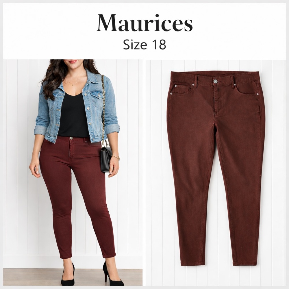 Maurices Maroon Skinny Ankle Pants Size 18 | Cropped Straight Leg